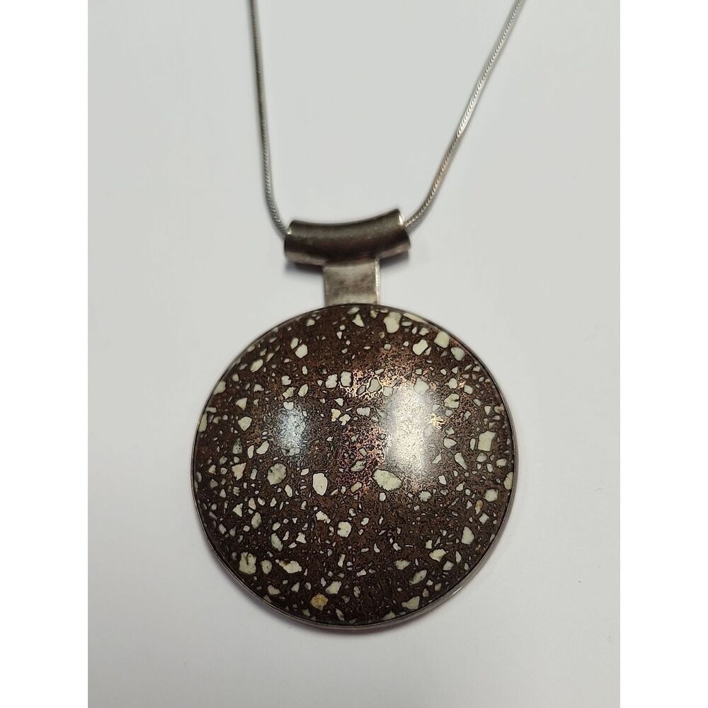 Copper Firebrick Sterling Silver Pendant Signed On Sterling 925 18" Snake Chain